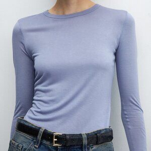 Mango Round-neck Long-sleeved t-shirt S M Powder Pale Blue
